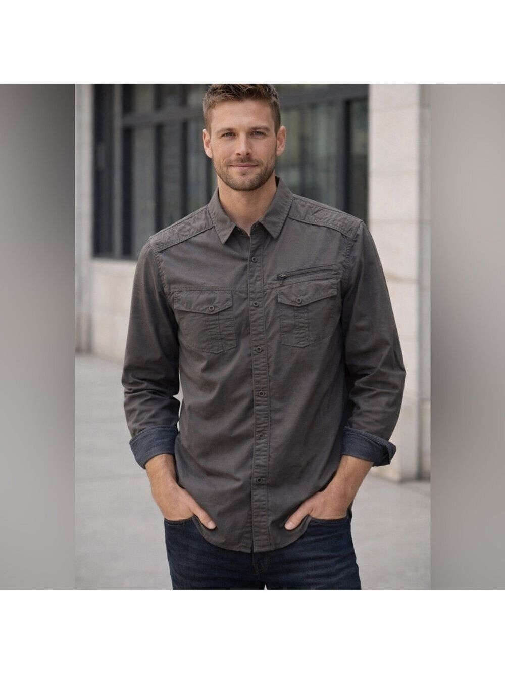 Guess Men's Charcoal button down shirt